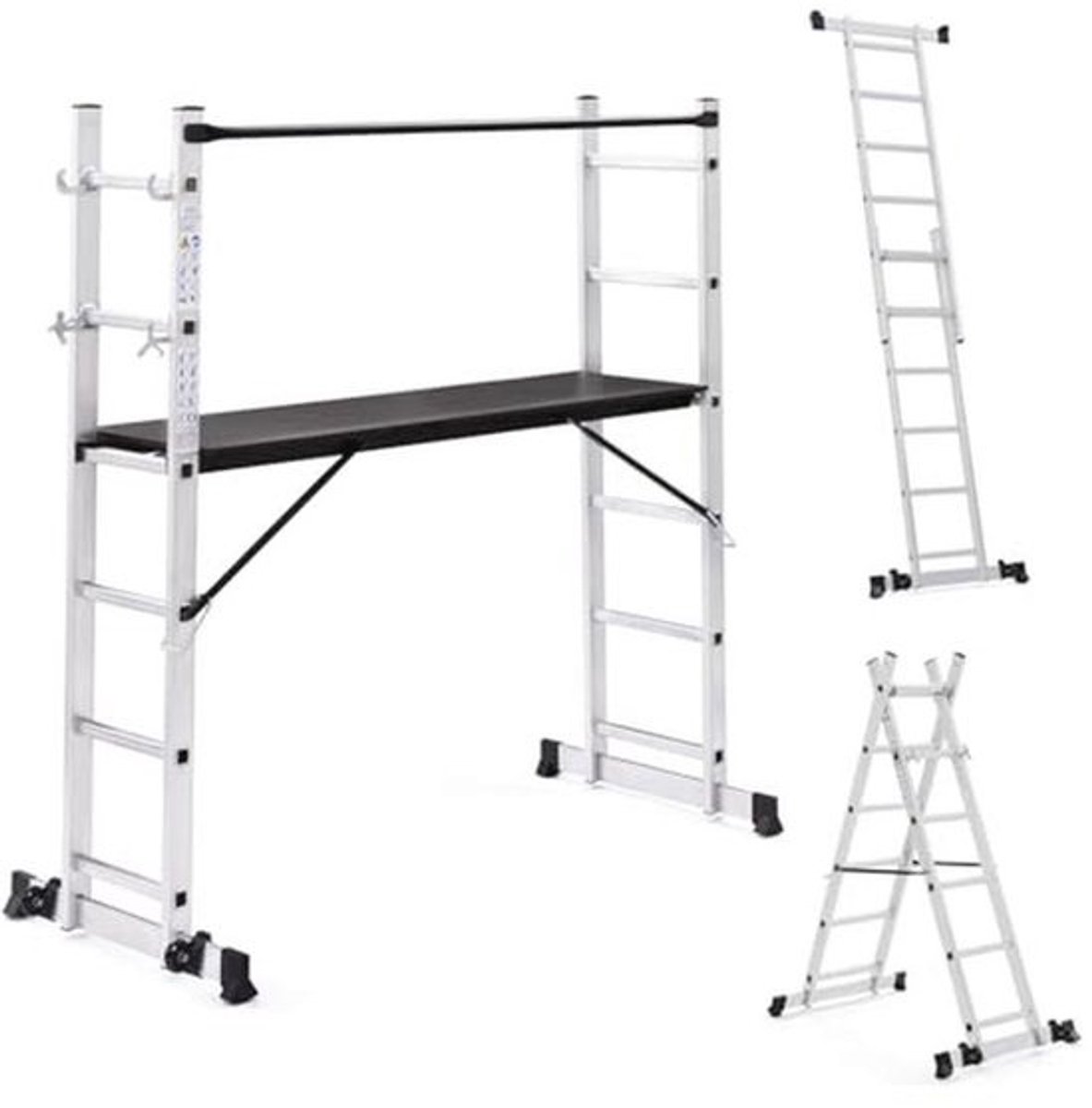 Multifunctionele aluminiumsteiger - met platform en wielen - Hoogte 165 cm