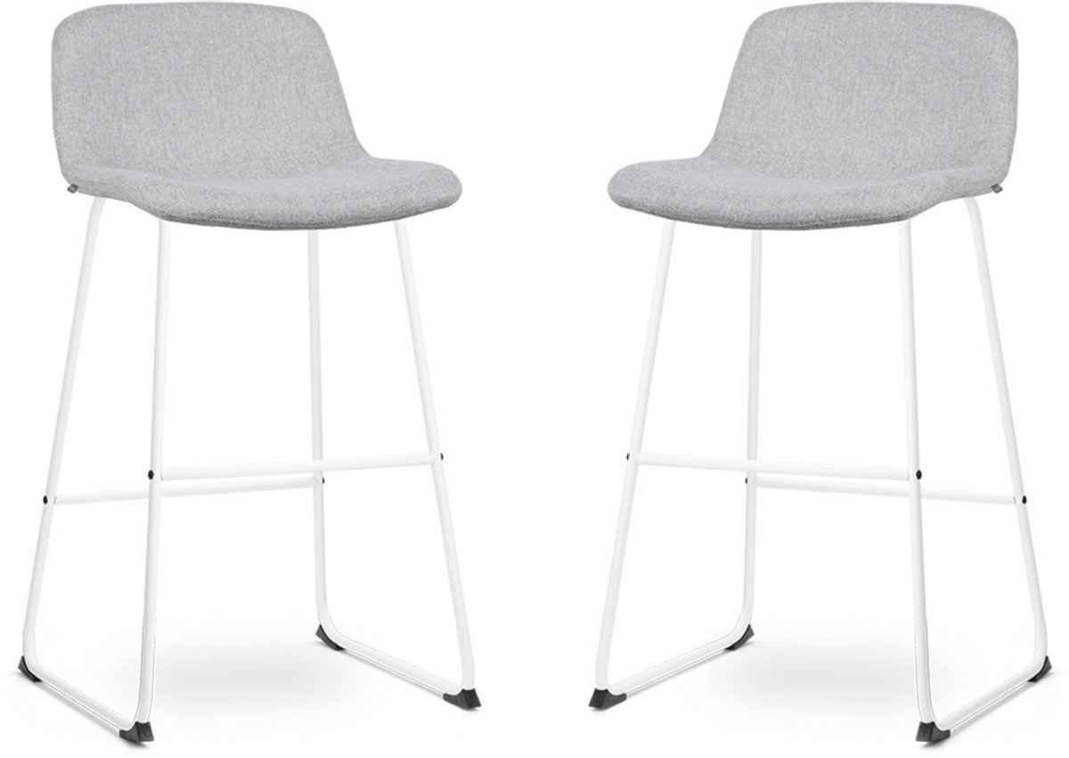 Nolon Nino-Mats Barkrukken Set van 2 Lichtgrijs - Wit Onderstel - Zithoogte 75 cm - Stof - Keuken