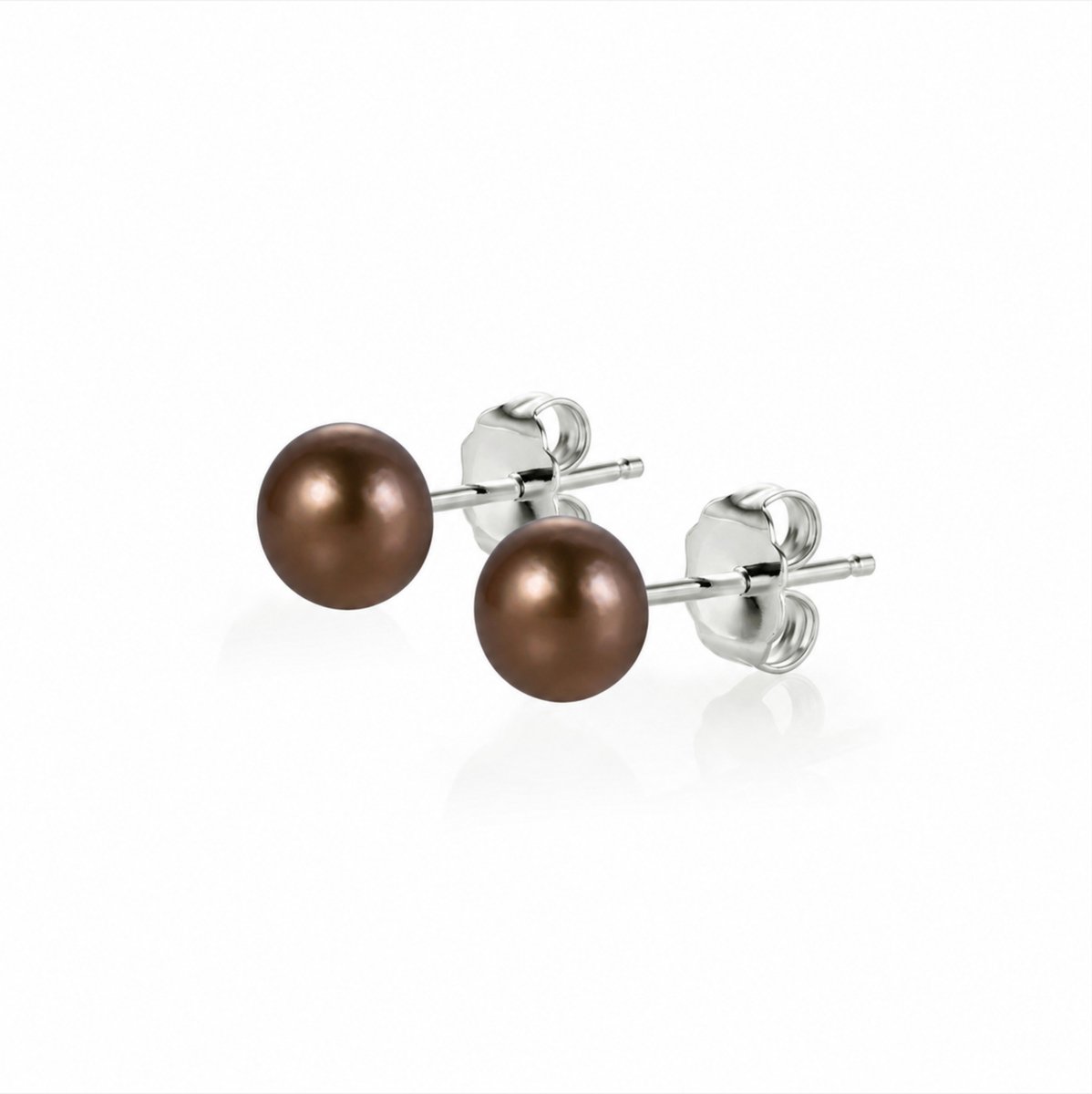 PROUD PEARLS® pareloorbellen knopjes met bruine parels 6mm