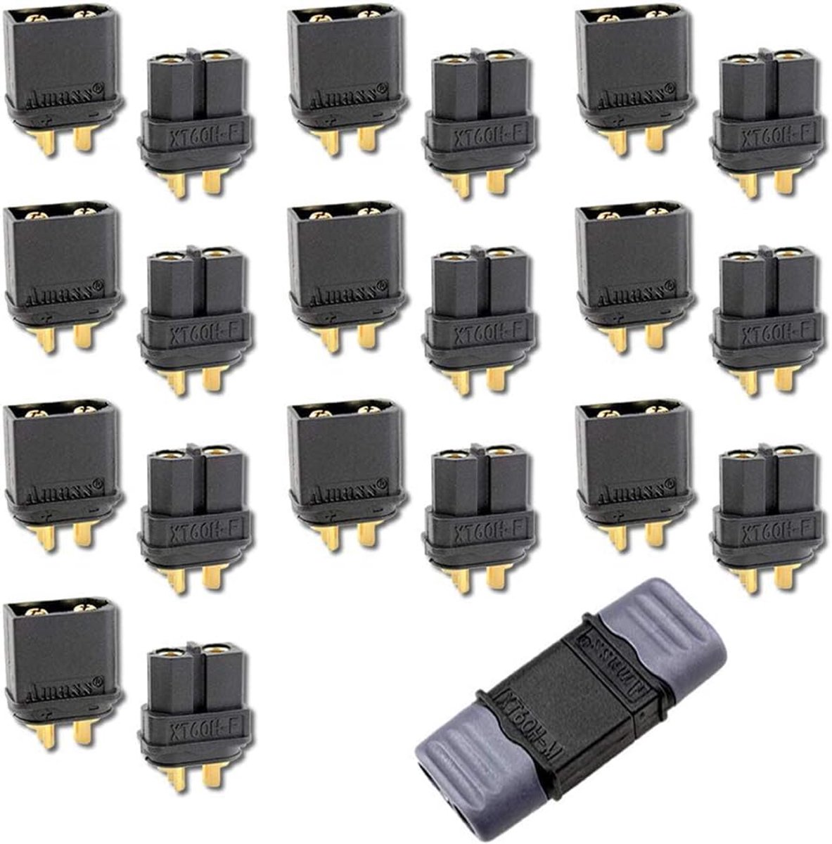 Amass Premium XT60H XT60H XT60H XT60 Pack of 20 Gold Plug Black Male with Cable Protection Caps 2-Pin Reverse Pole - ShopVlot
