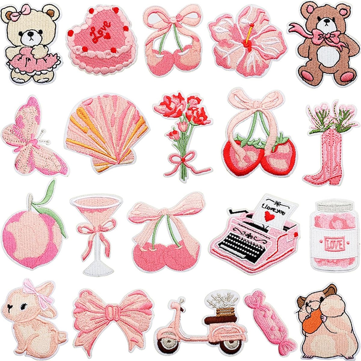 Set van 20 Kinder Strijkpatches in Anime Vorm, Schattige Stoffen Stickers voor Kleding, Denim, Hoeden en Rugzakken