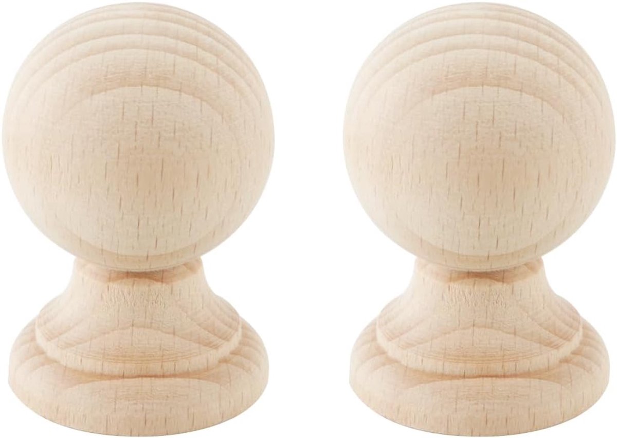 2-delige dennenbal finials - massief hout - decoratieve kappen - voor trappenspindels en hekpalen - ShopVlot
