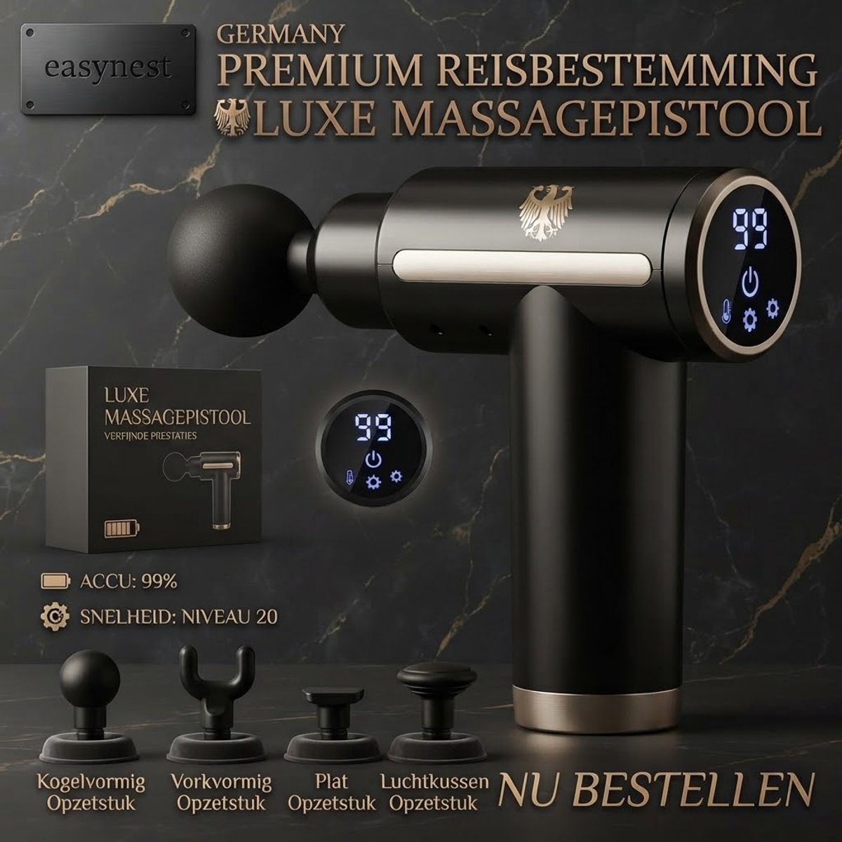 Massage Gun – Massagepistool voor Diepe Weefselmassage – Elektrisch Spiermassage Apparaat met 6 Massagekoppen – Percussie Massage Gun voor Spieren, Sport en Ontspanning – Draagbare Handheld Spiermassager – Stil Massageapparaat
