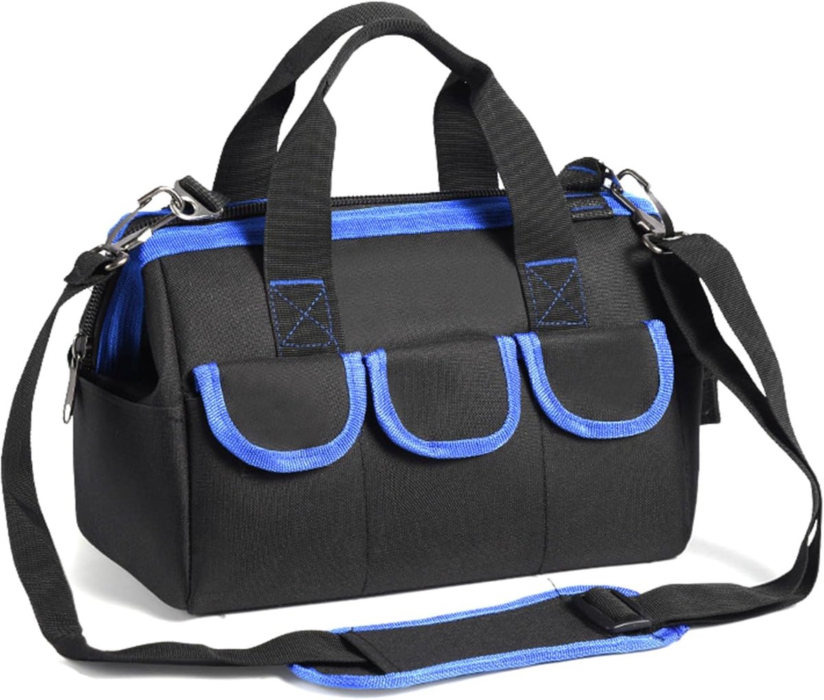 SnelShoppen - Elektricien Tool Bag, Multifunctionele Organizer, Duurzaam 600D Canvas, 8 Compartimenten, Blauw, Ideaal voor Klussen en Onderhoud