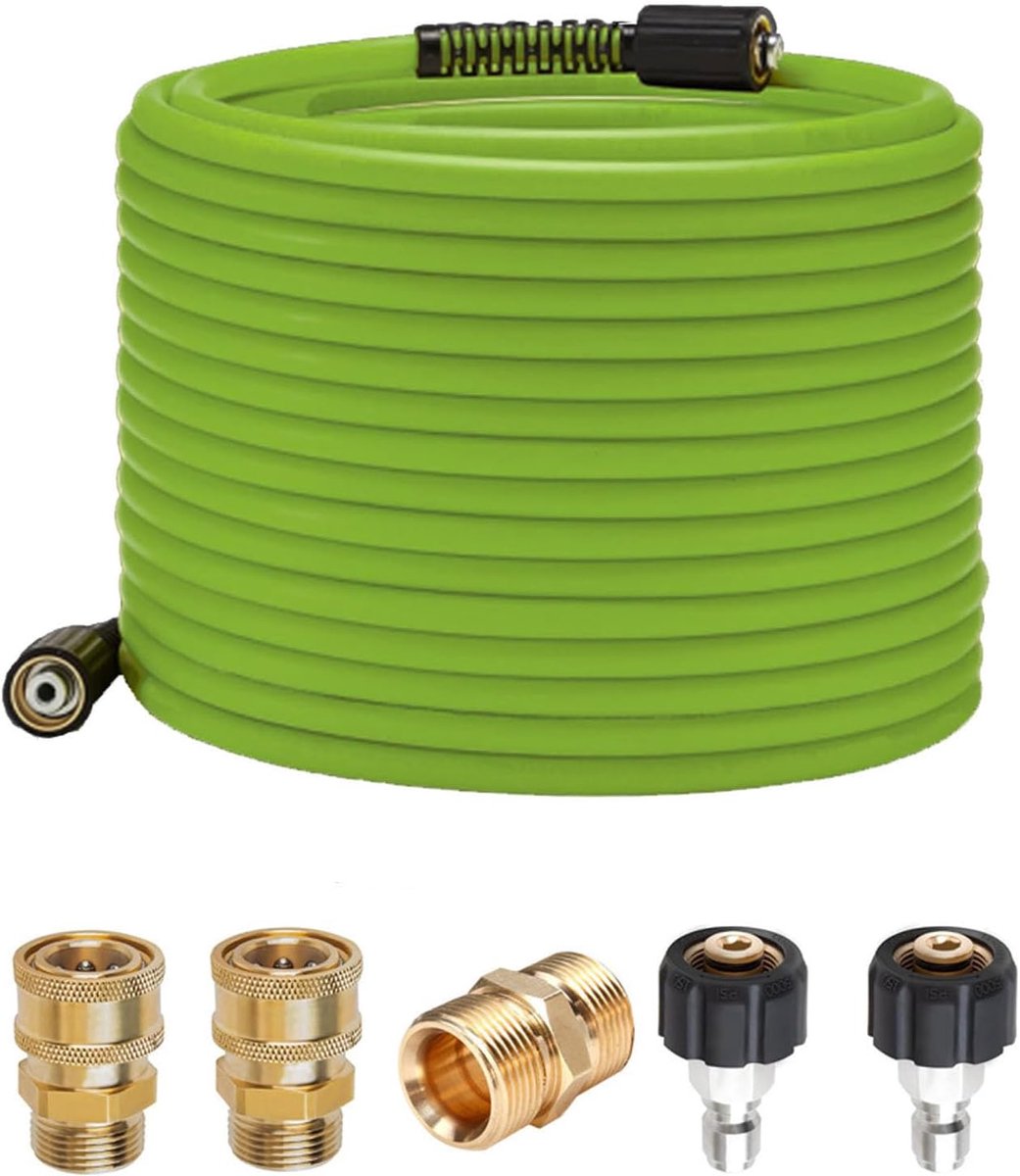 SnelShoppen - Hoge Druk Slang 15 m x 0.6 cm voor Hogedrukreiniger met 5 Snelle Koppelingen, M22 14 mm, 3600 psi - Universele Vervangslang voor Huishou