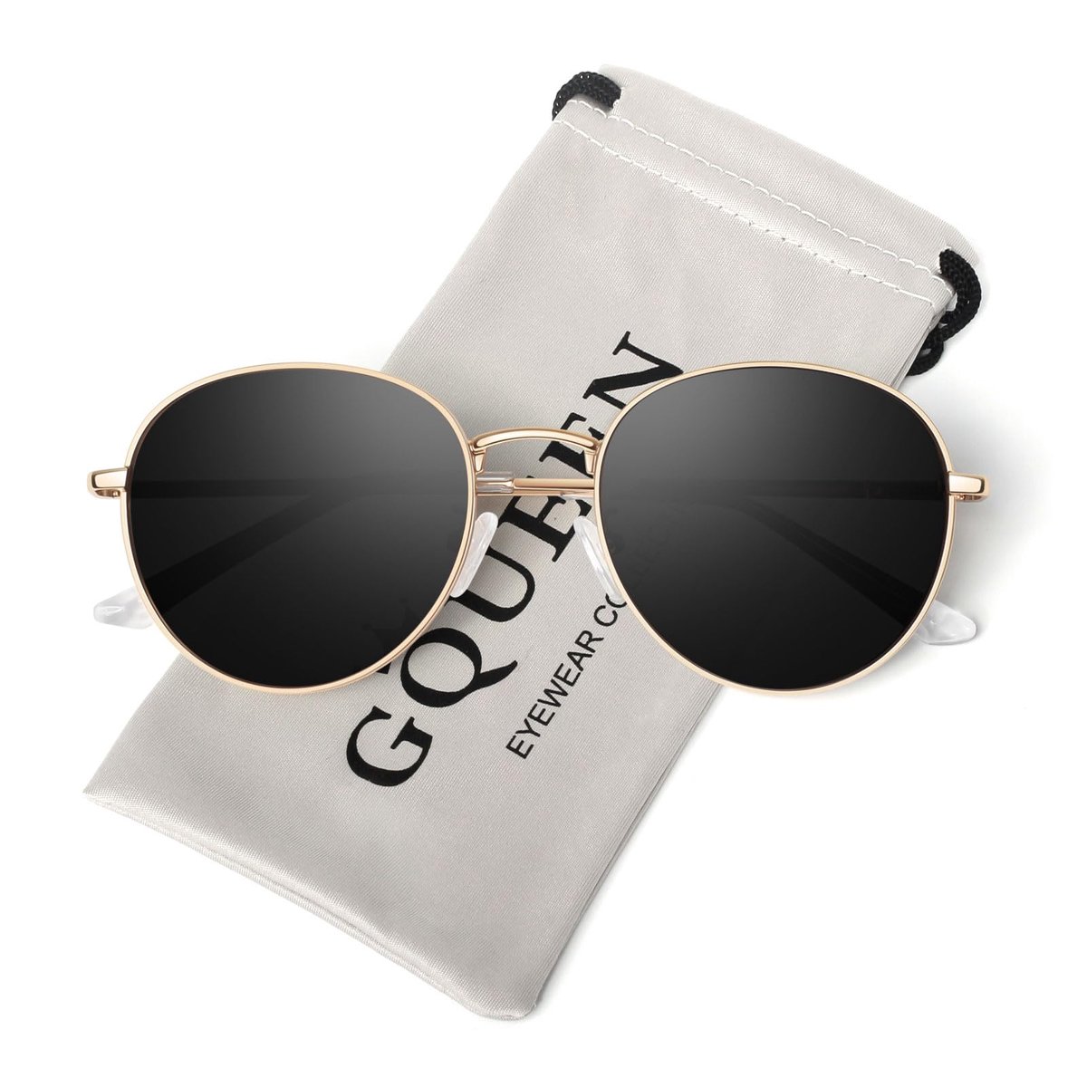 SnelShoppen - Retro Zonnebril Dames en Heren, Rond, Gepolariseerd Metalen Frame, Veerscharnier, Hippie-Stijl, UV400 Bescherming, Medium, Perfect voor