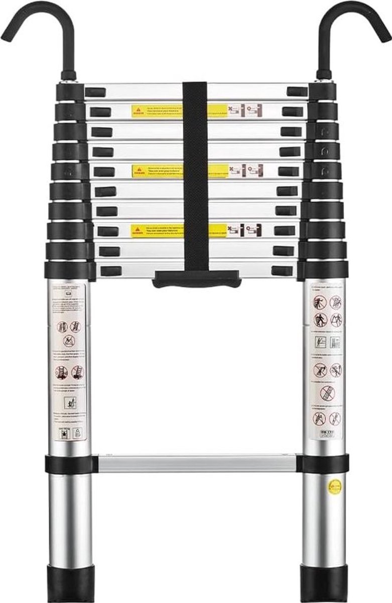 Telescopische ladder - 3,2 m - Uitschuifbare aluminium ladder - Met afneembare haken