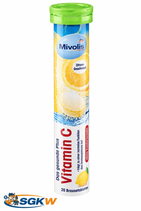 Mivolis Vitamin C bruistabletten met citroensmaak, 20 stuks. Geeft een gezonde ondersteuning aan het immuunsysteem. Zonder suiker.