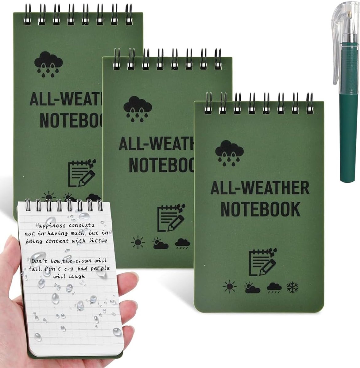Spiral Notebook Waterproof 3 Pcs A7 Pocket Notebook Waterproof with Pen Small Notepads 5 Minutes Journal for Travel - ShopVlot
