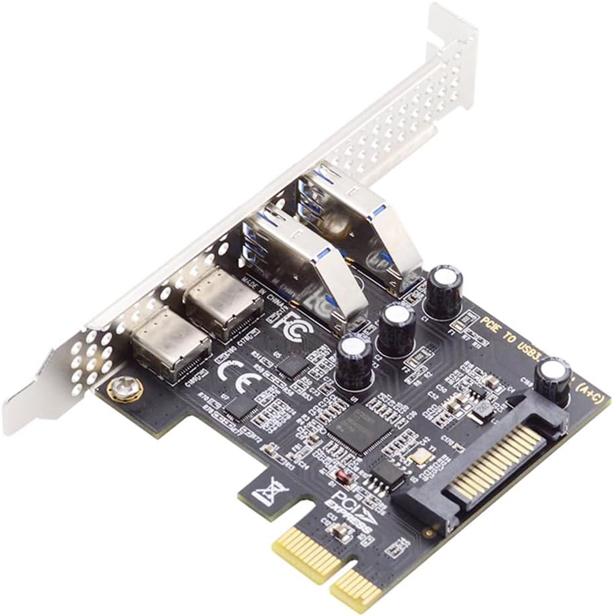 USB3.1 Gen1 5Gbps Dual Type-A & Type-C USB-C Female to PCI-E Express 1x Card Adapter uPD720201 with Low Profile Bracket - ShopVlot