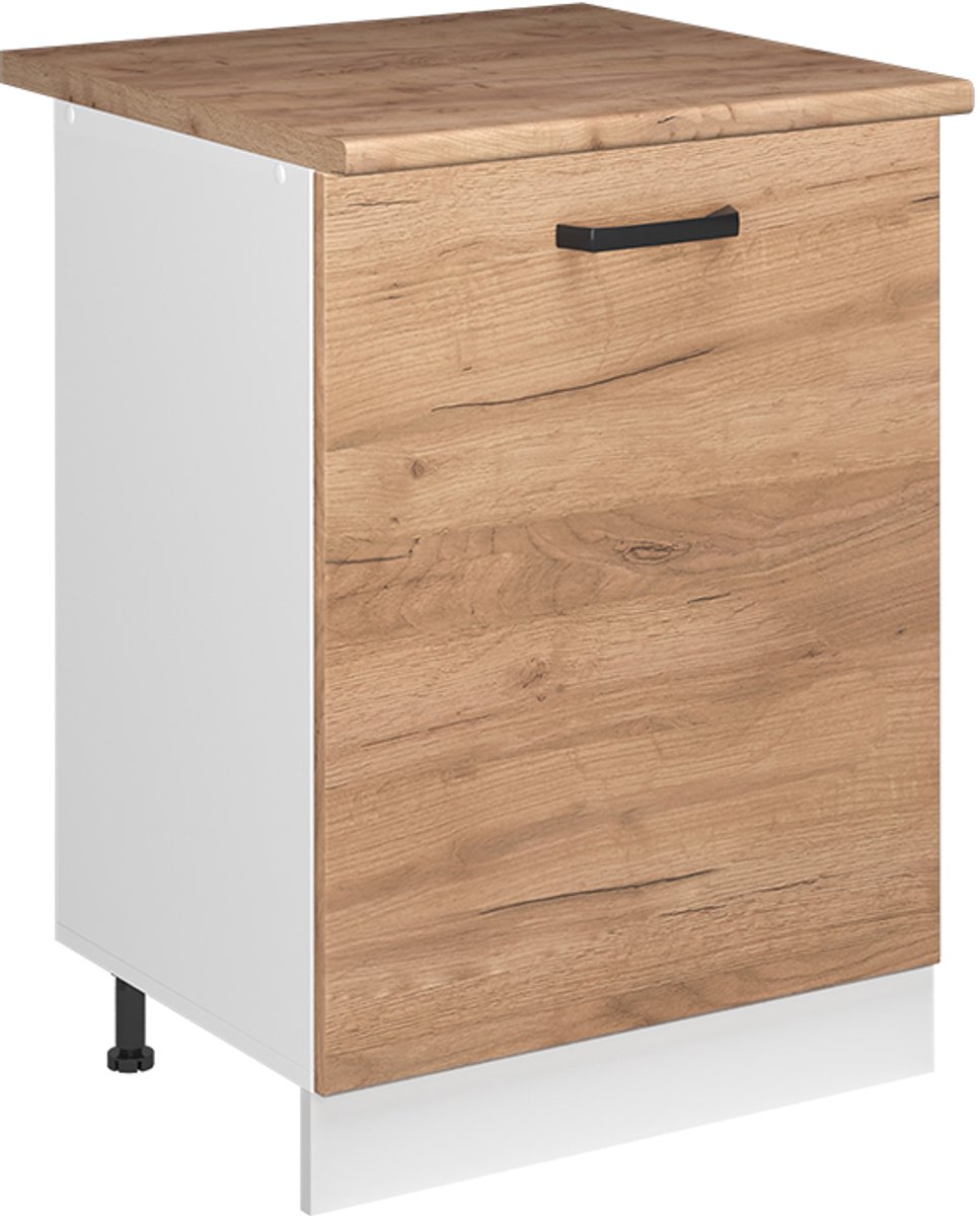 Vicco Keukenonderkast R-Line, Goudkleurig Eiken/Wit, 60 cm met 1 deur goudkleurig eiken werkblad