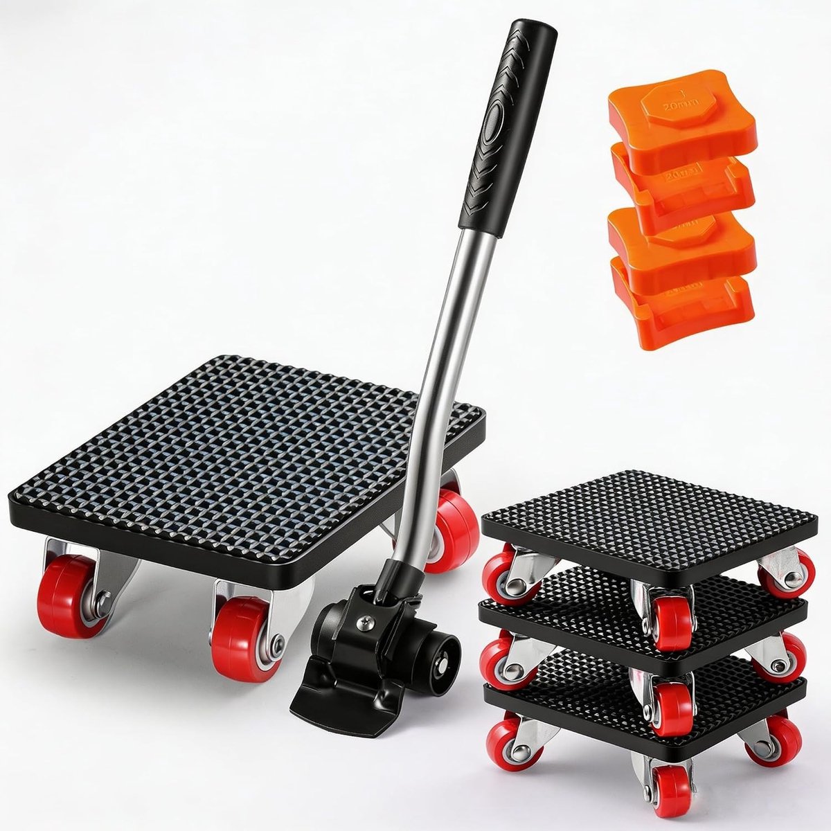 Zware Transportwielen voor Meubels tot 400 kg, 360° Draaibare Zwenkwielen met Meubelheffer voor Kasten en Wasmachines, Antislip Rolmechanisme
