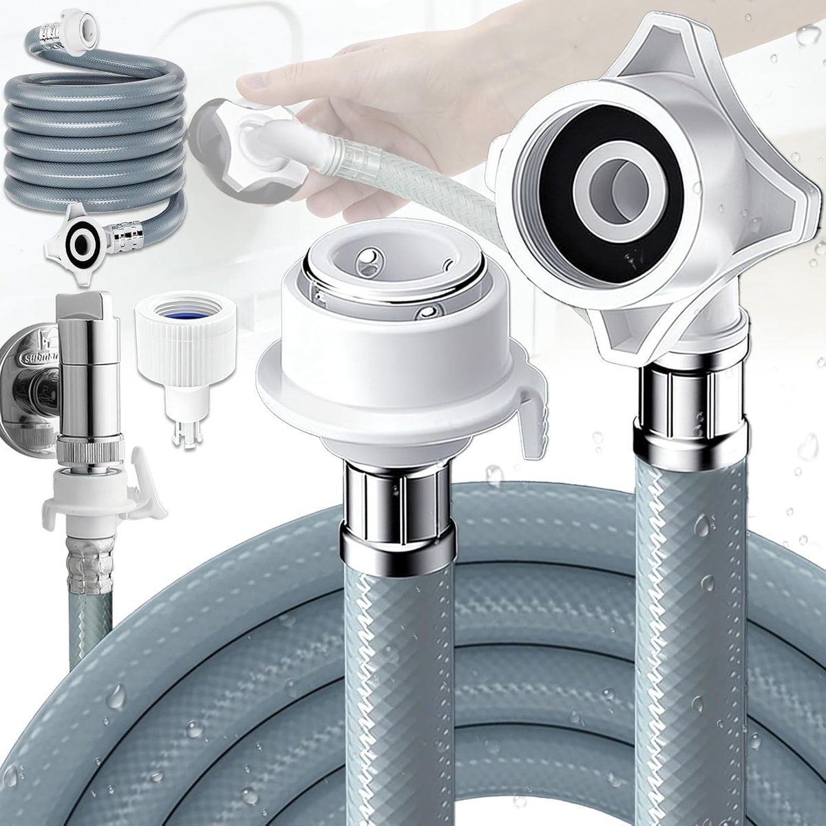 Curved Inlet Hose for Washing Machine, 1 m, Universal, 3/4 Inch Hose, for All Standard Models, Aquastop Extension - ShopVlot