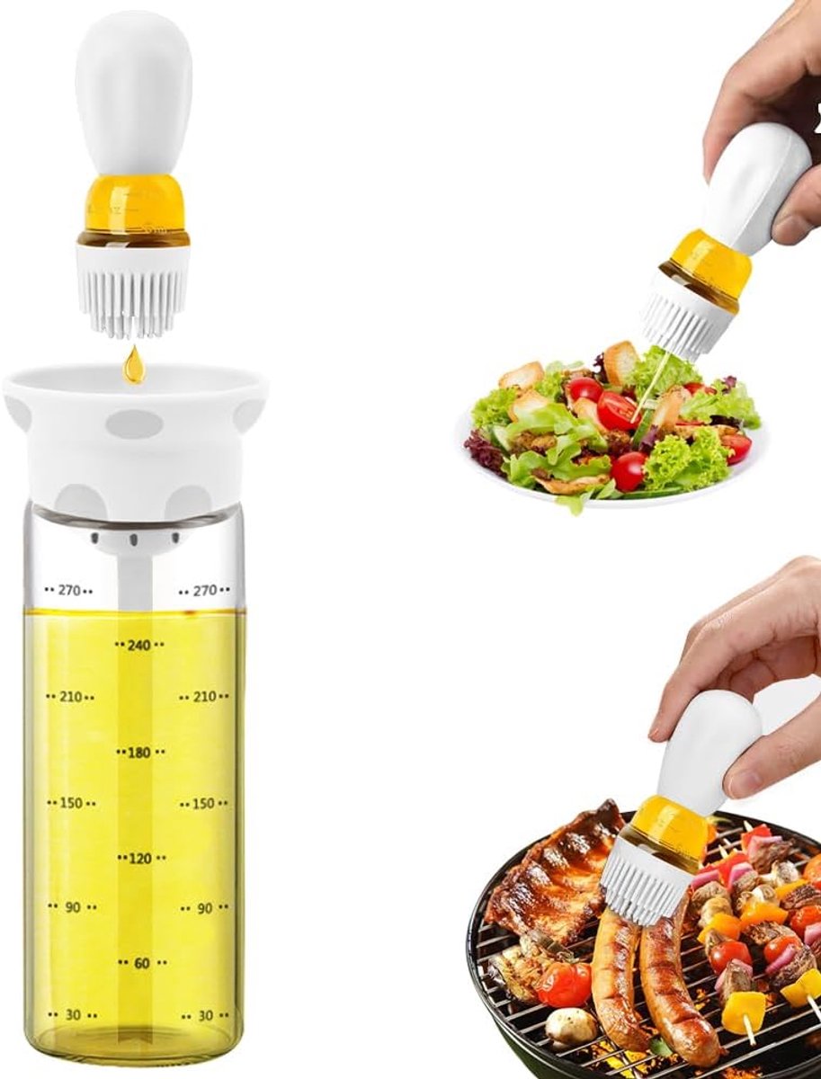 Oil Dispenser with Brush 300ml, 2-in-1 Olive Oil Dispenser Bottle for Kitchen, Glass Cooking Oil Bottle White - ShopVlot