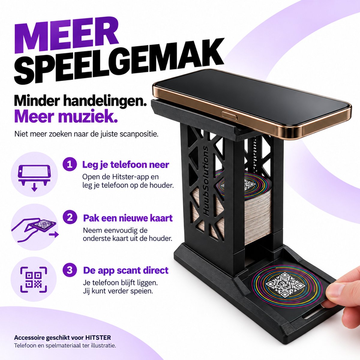HuubSolutions Kaarthouder geschikt voor Hitster – Met Telefoonstandaard voor Automatische QR-Scan – Geschikt voor Flying Mic, Battle of the Generations, Bingo & Meer — cadeau in Cadeau-ideeën - foto 3
