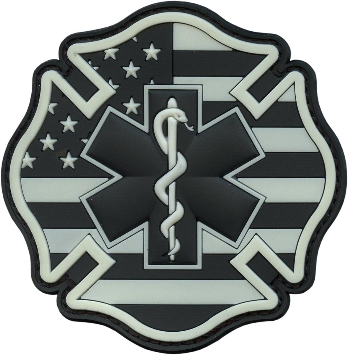 2AFTER1 Glow Dark EMS EMT Fire Fighter Department USA American Flag Rescue Firemen Paramedic Medic Morale PV - ShopVlot