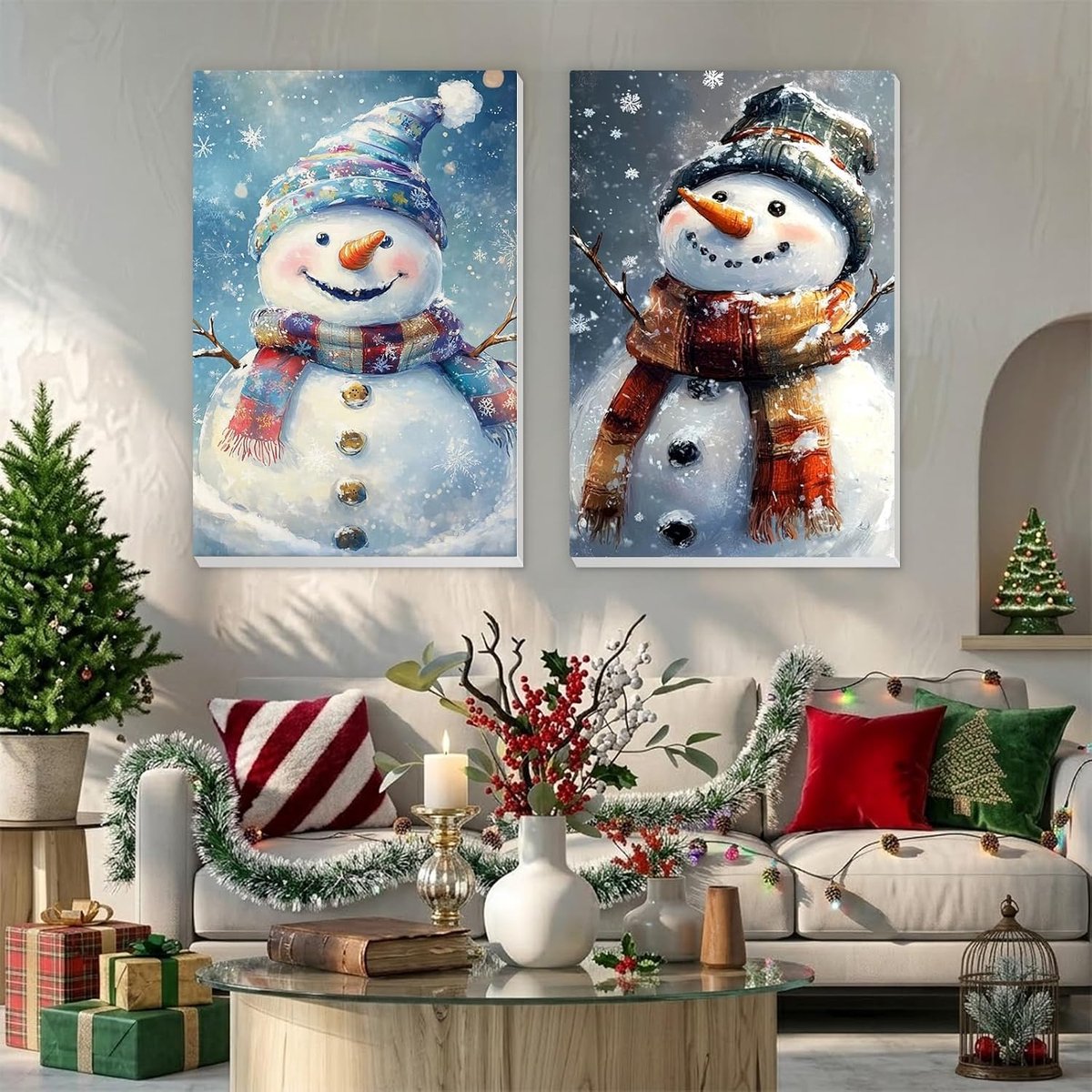 EOBROMD 2 stuks leuke sneeuwpop schilderen op nummer voor volwassenen, schilderen op nummer met lijst, Kerstmis - ShopVlot