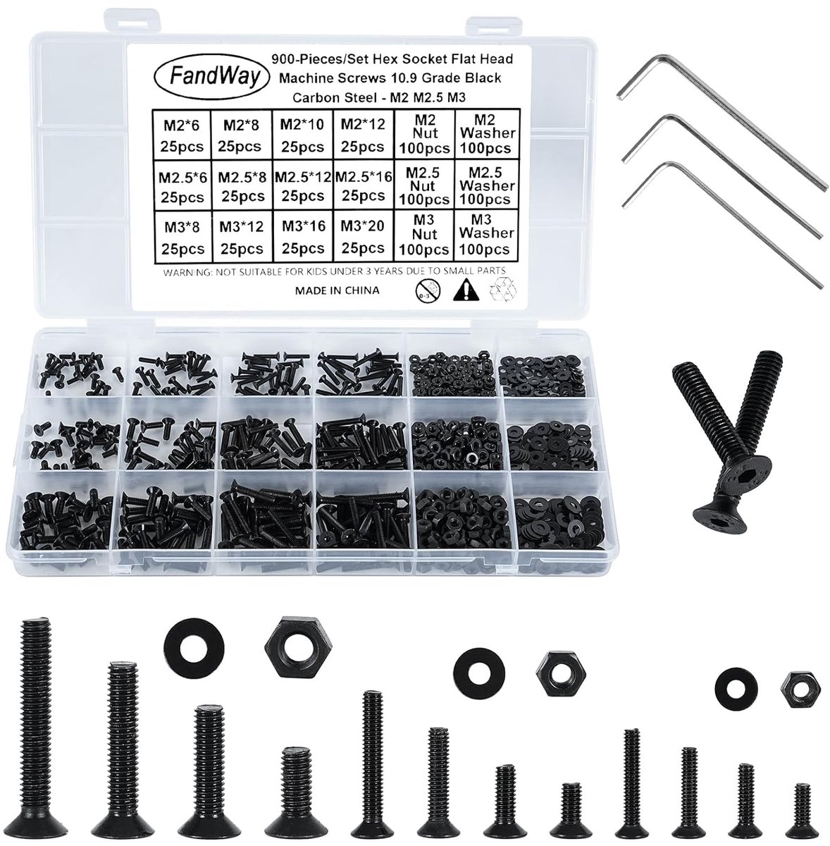 900 Pieces Screw Set,M2 M2.5 M3 Countersunk Head Allen Screws Threaded Screws,Machine Screws Flat Head Hex Socket - ShopVlot