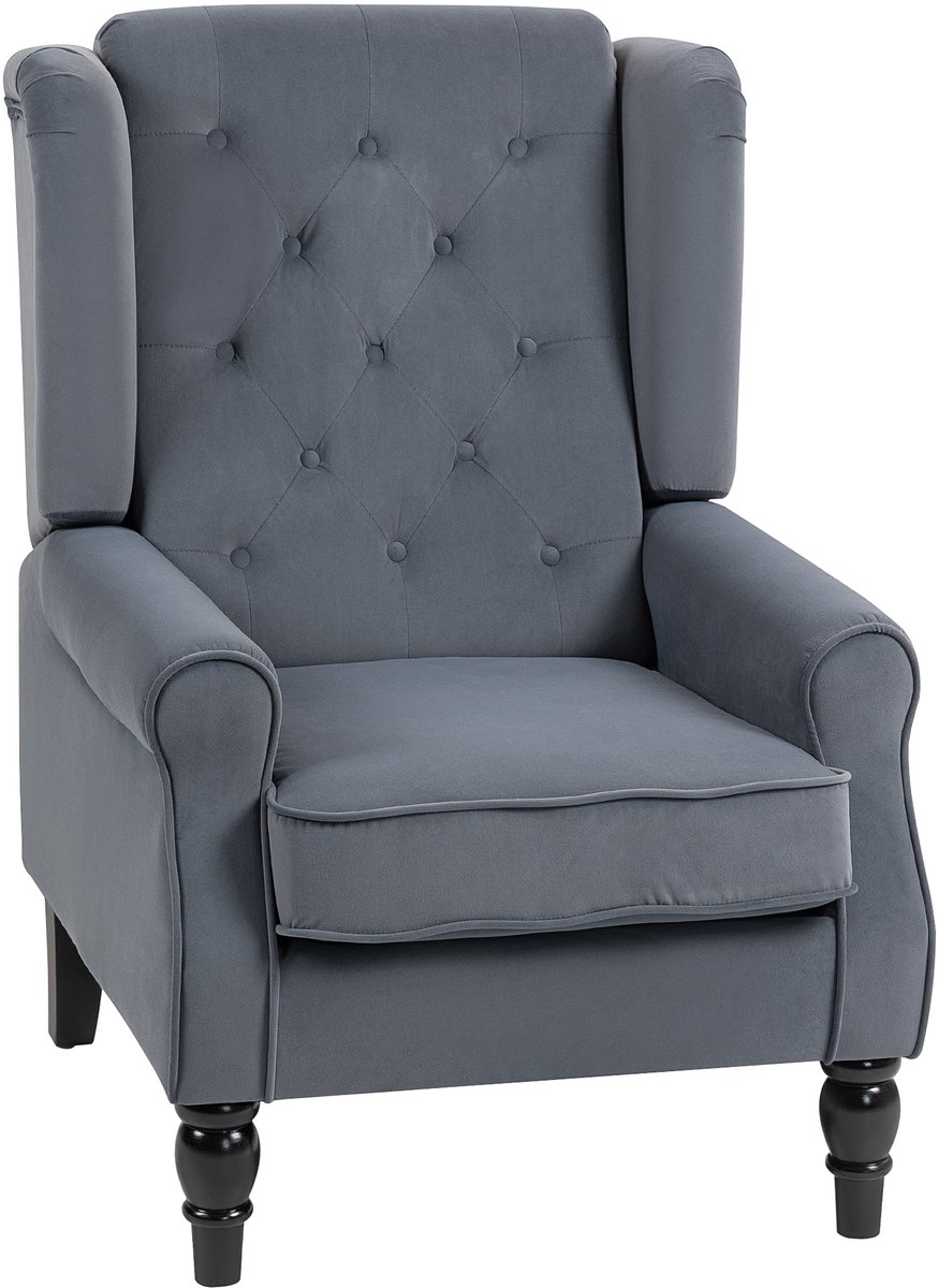 Homona Oorfauteuil met knoopdetails - Met fluwelen bekleding - 74 x 86 x 102 cm - Grijs