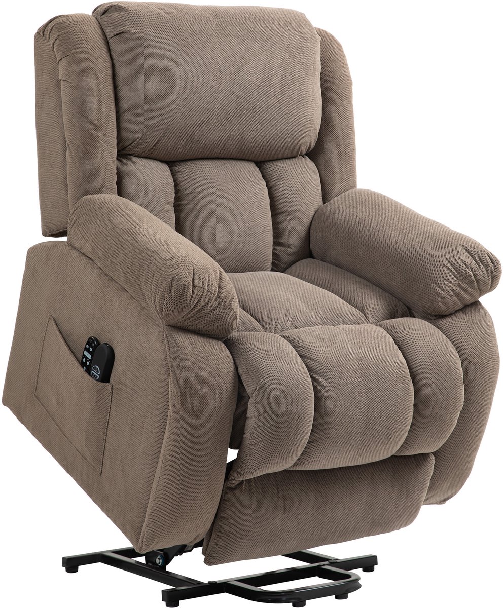 Homona Elektrische sta-opfauteuil met massage- en warmtefunctie - Met lendenverwarming, afstandsbediening en zijzakken - 93 x 104 x 100 cm - Lichtbruin