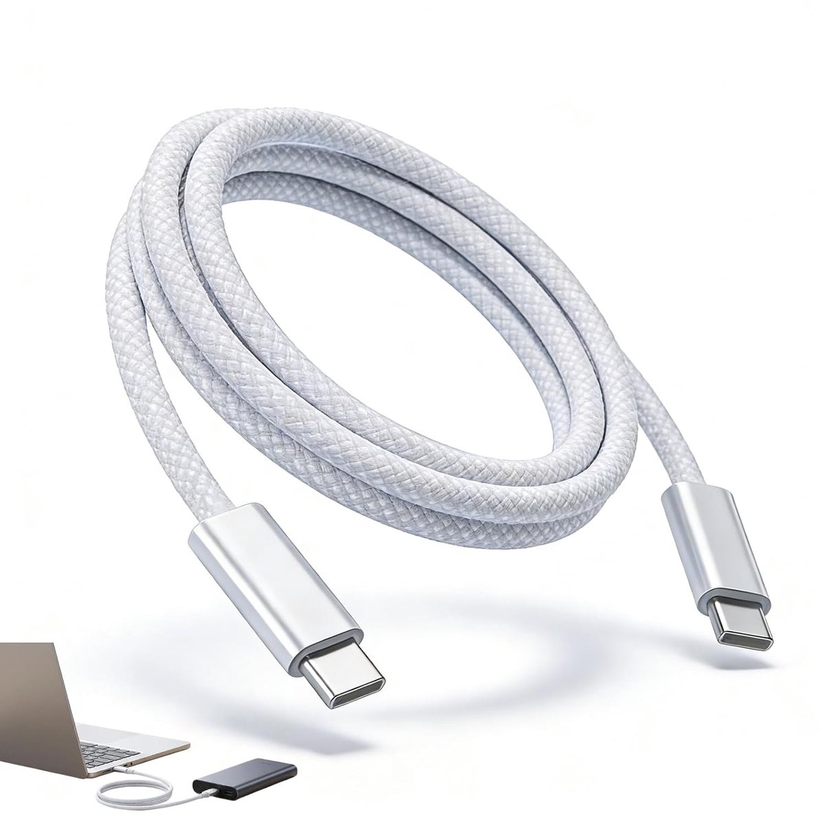USB-C naar USB-C kabel 1 m - gevlochten nylon - 60 W snel opladen - ideaal voor smartphones en tablets - ShopVlot