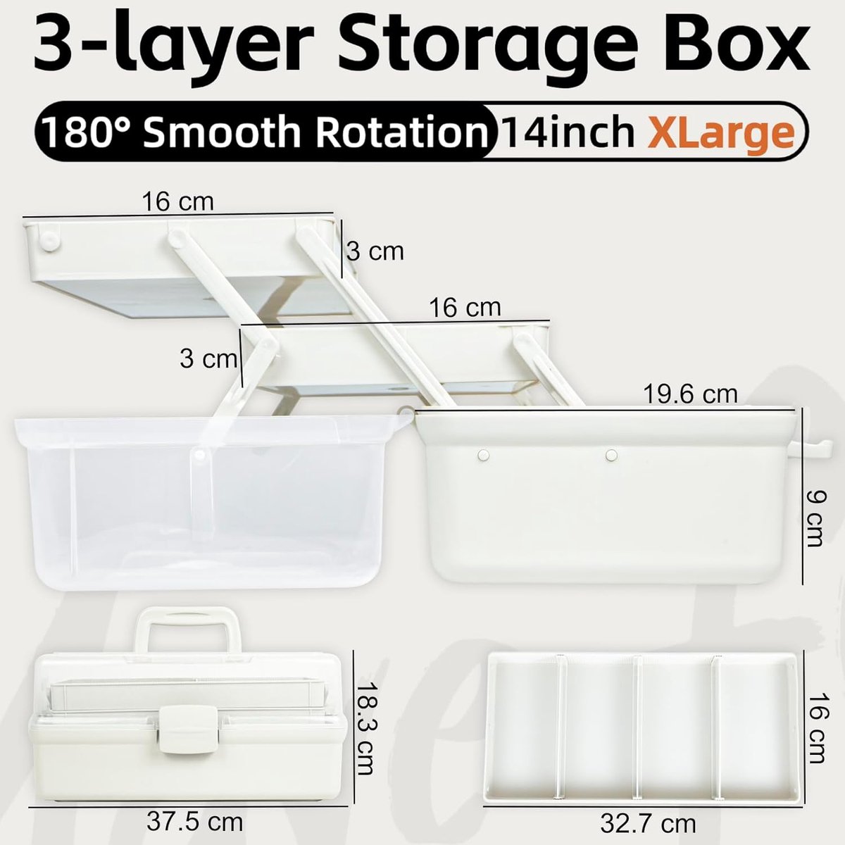 SnelShoppen - 37 cm 3-laags Opbergdoos, Sorteringsdoos, Organizer Box, Creatieve Box, Naaidoos, Medische Koffer, Toolbox, Vissersdoos met 2 Planken (W