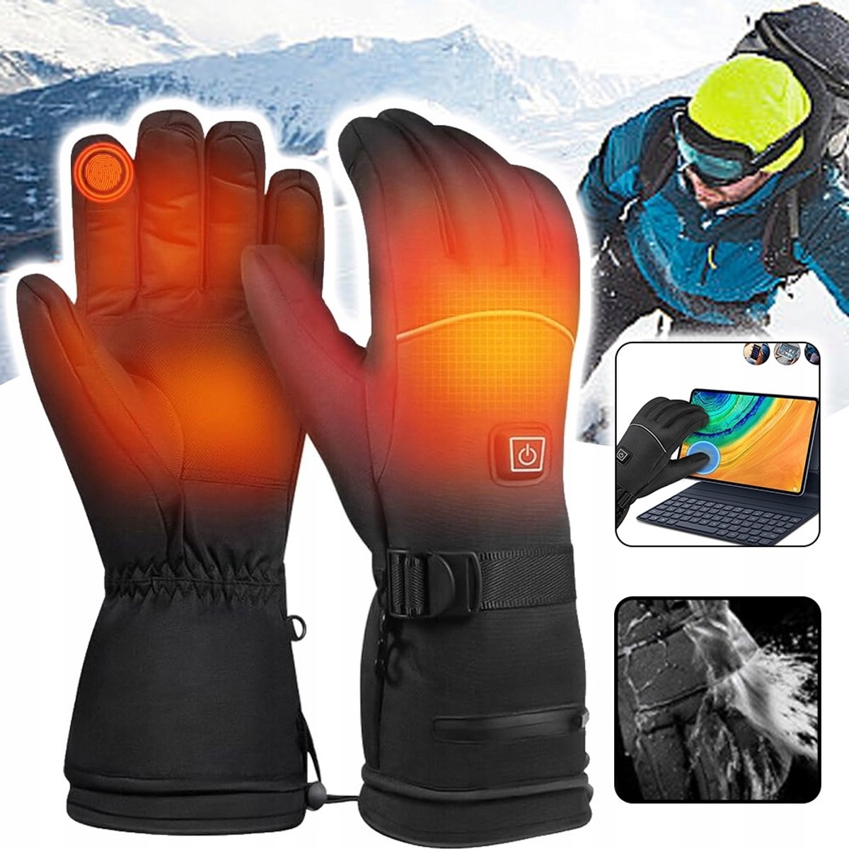 40-55 °C En 3 Temperatuurinstellingen – Verwarmde Handschoenen Met Touchscreen – Waterdicht Polyester En Flanellen Voering – Voor Skiën, Snowboarden, Fietsen En Wandelen – Zwart – Ideaal Sinterklaascadeau