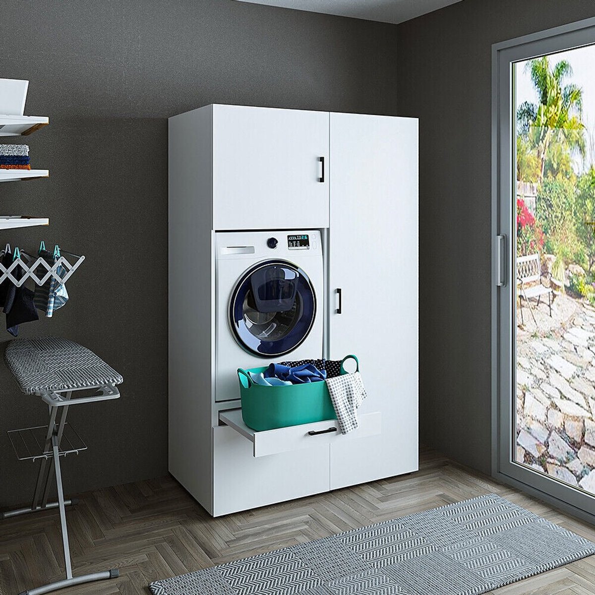 Roomart SERIE 2 Wasmachine Ombouwkast 127x205 cm - met Hoge Kast 60 - Wit