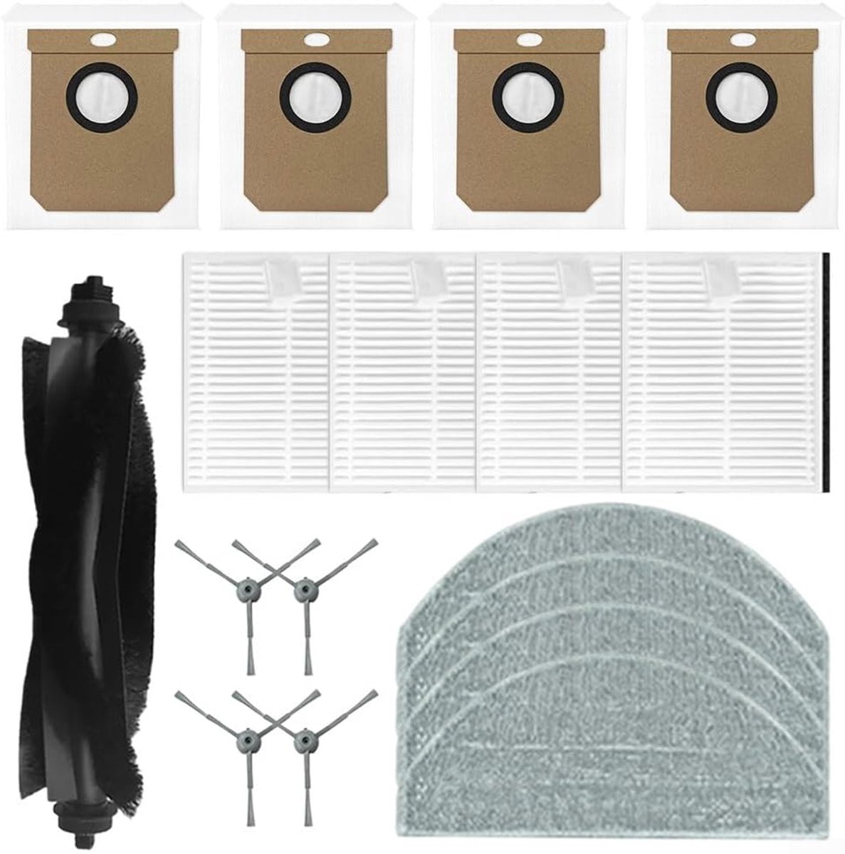 17 stuks vervangende onderdelen geschikt voor Hoover HG4 Hydro / HG4 Hydro Pro robotstofzuiger: 1 hoofdborstel - 4 HEPA-filters - 4 dweilpads - 4 stofzakken - 4 zijborstels