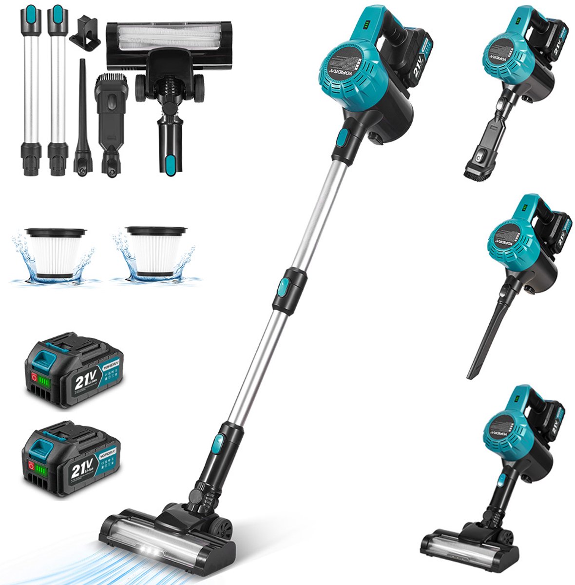 YOFIDRA 21V Draadloze Steelstofzuiger – 27-30kPa Zuigkracht, 1500ml, Wasbaar Filter, Complete Set met 2 Batterijen, Ideaal voor Huis, Auto en Kantoor