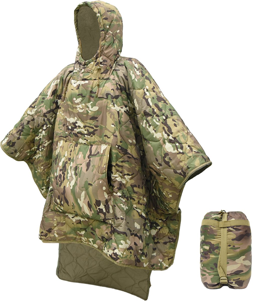 YAGXIG Outdoor Slaapzak - Warme Camouflage Slaapzak - Cape-stijl Camouflage Slaapzak - Met Capuchon en Zakken - Waterdicht - Geschikt voor Kamperen, Reizen, Wildernisoverleving, Jagen en Noodgevallen in de Auto - 150*200 cm - Khaki Camouflage