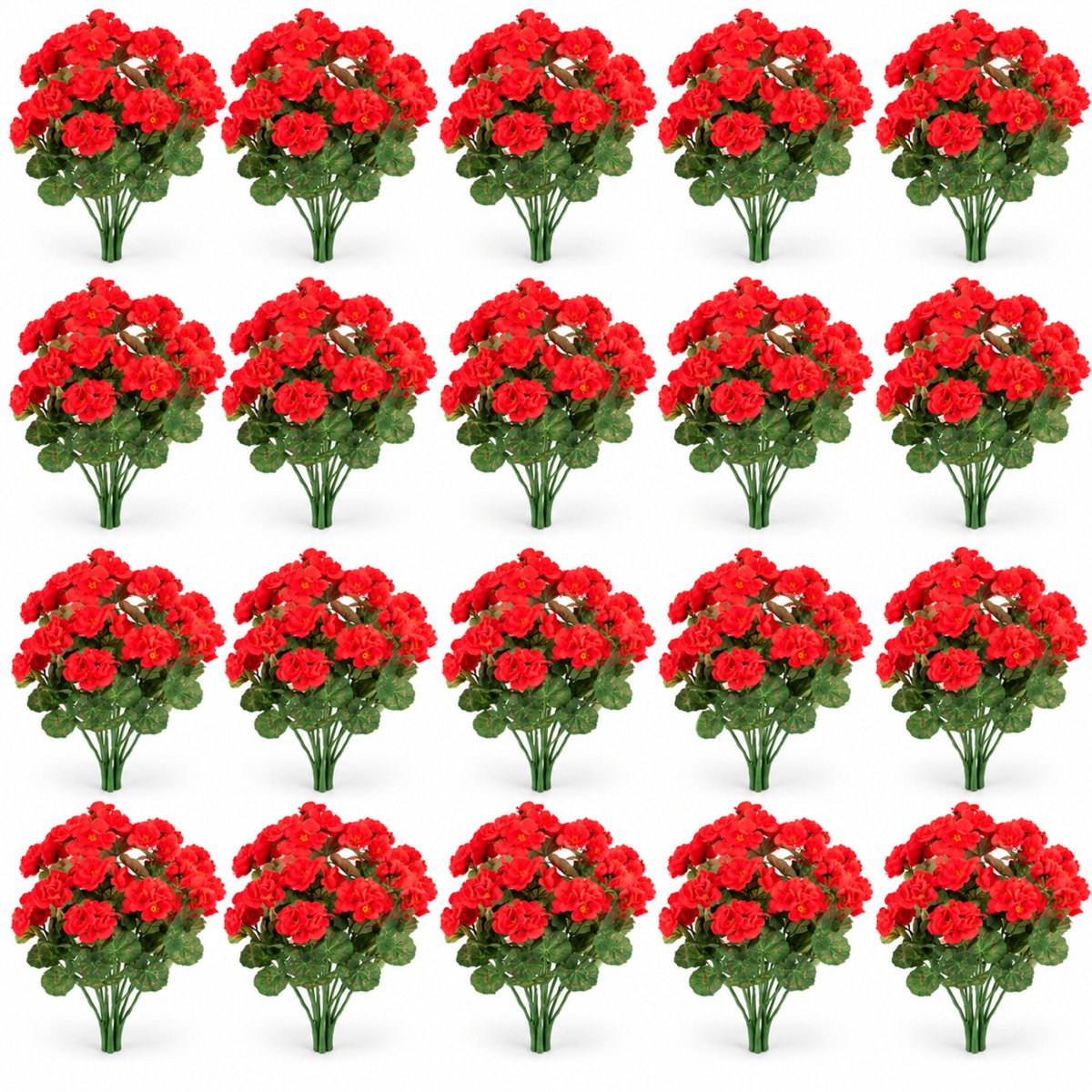ROSIFY Kunstbloemen Kunst Geraniums voor buiten – 20 Bosjes – 36 cm – Kunstbloemen voor Bloembak, Balkon, Tuin & Interieur - Rood Rood 20