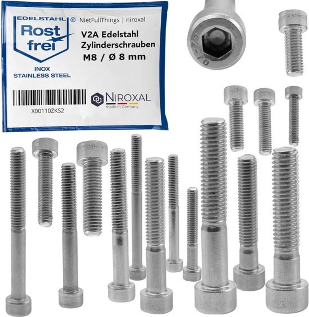 Cilinderkopschroef - Binnenzeskantschroef - Bevestiging voor machinebouw - V2A roestvrij staal - M8 x 40mm - Metaal