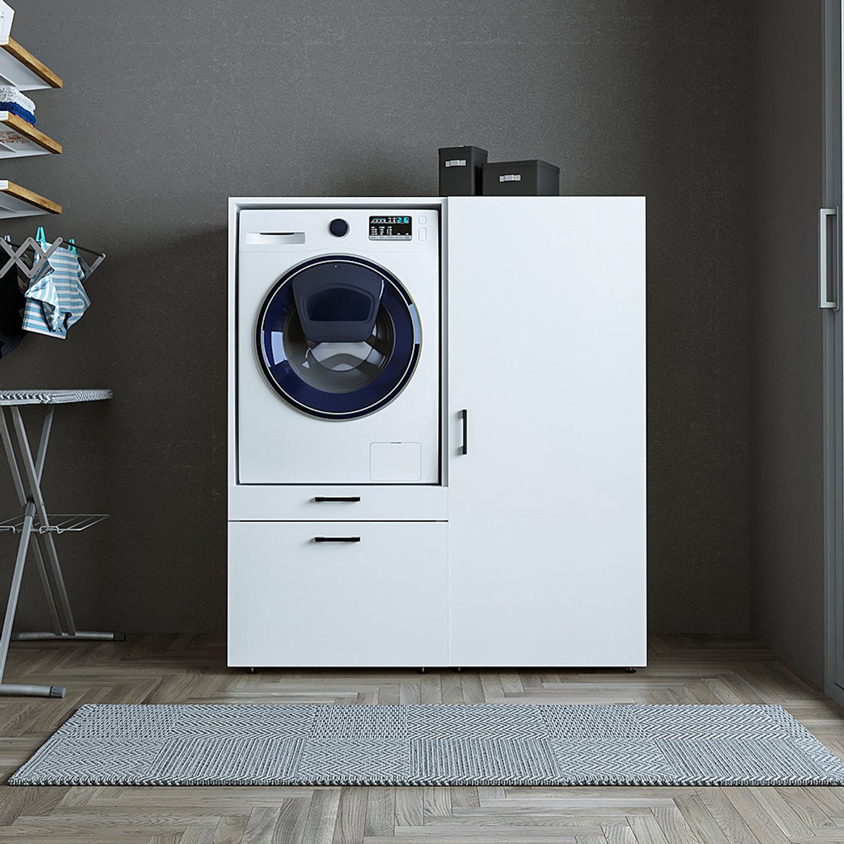 Roomart SERIE 2 Wasmachine Ombouwkast 127x145 cm - met Multifunctionele Kast - Wit