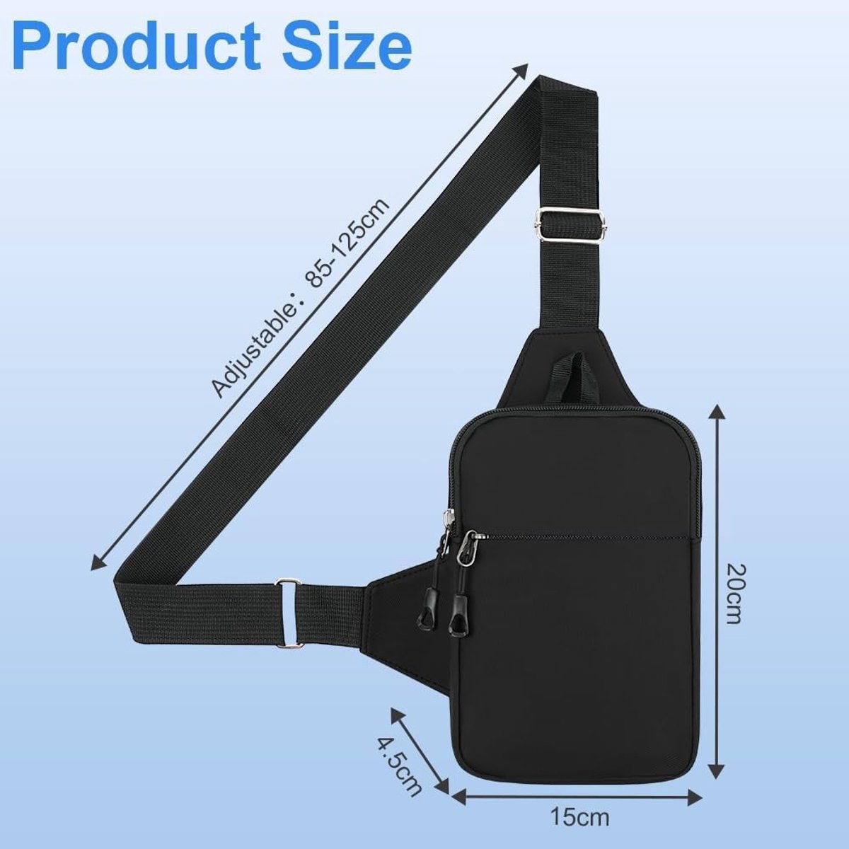 Kleine Waterdichte Schoudertas voor Mannen en Vrouwen, Mini Crossbody Rugzak met Rits en Verstelbare Band voor Reizen, Wandelen, Fietsen en Kamperen