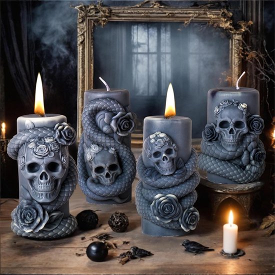 Doodshoofd, kaarsvorm, siliconen vormen, kaarsen, Halloween, doodshoofd, kaarsvormen om te gieten, siliconen vorm, gietvormen, kaarsen voor cosplay, carnaval, Halloween-decoratie (B) — afbeelding 5