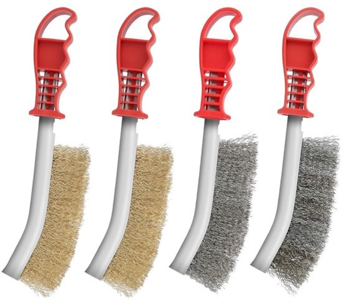 Metalen borstels - set van 4 stuks - voor intensieve reiniging - geperst staal en messing - 24,5 cm - roestvrij - duurzaam