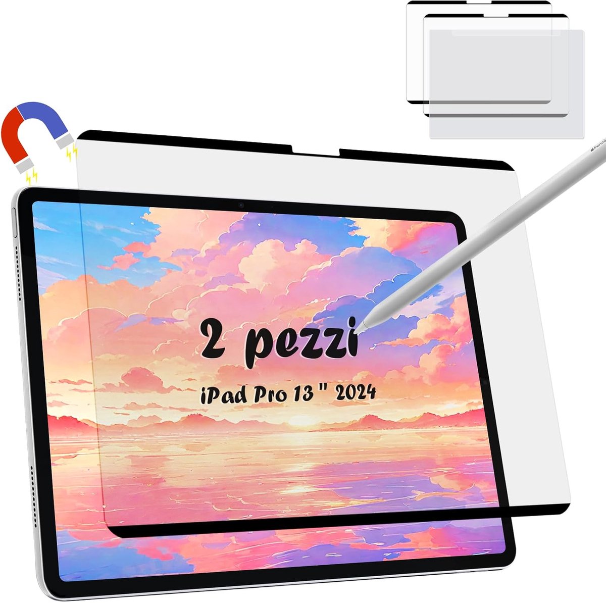 [2 stuks] Magnetische beschermfolie van papier voor iPad Pro 13 2024 (A2925/A2926), papierfolie voor iPad Pro 13 M4 papiereffect, antireflecterende folie papier voor iPad 13 2024, tekenen Crivere