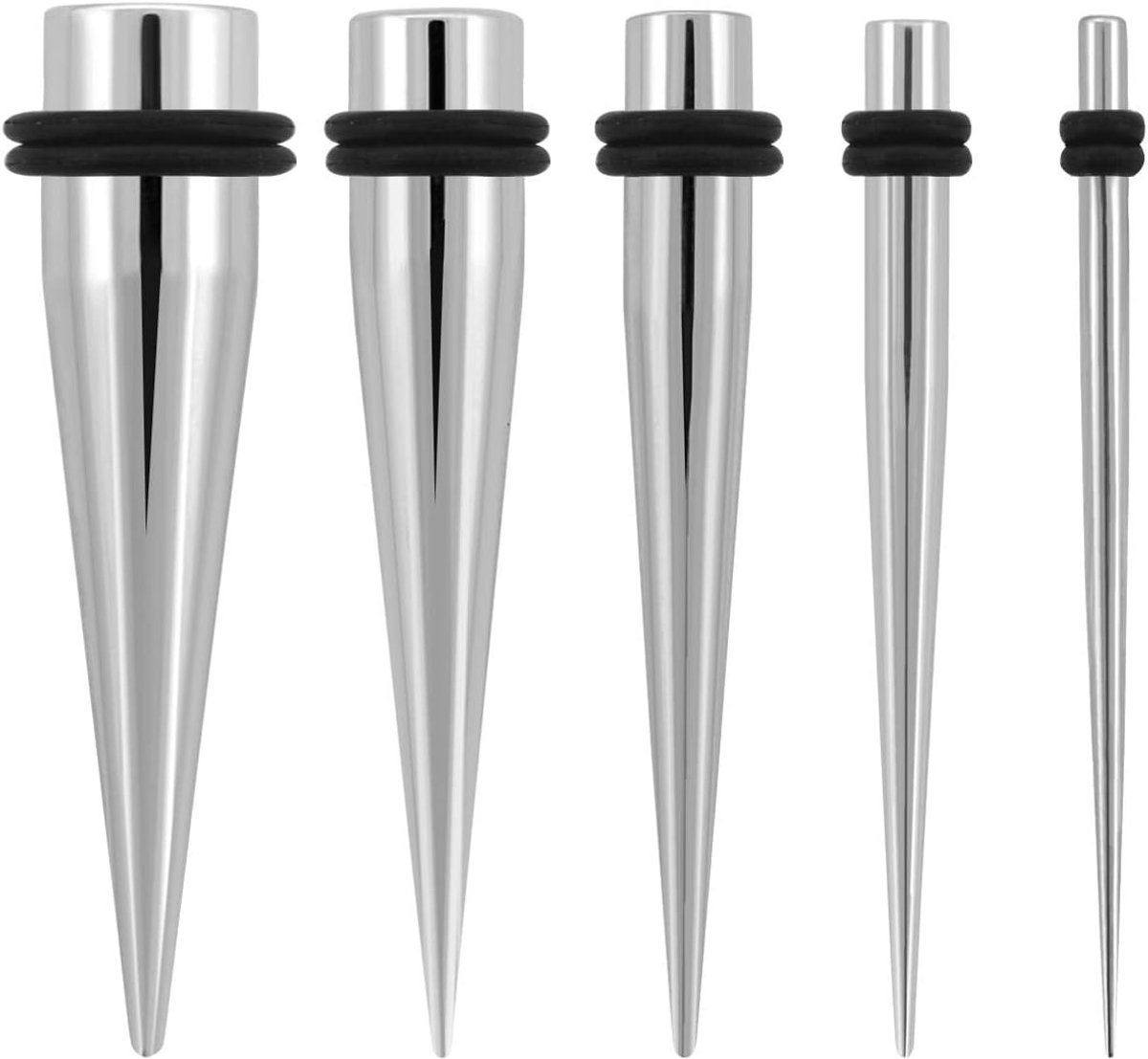 Stretchstaaf voor tunnel set van 2 chirurgisch staal taper zilver, Roestvrij staal
