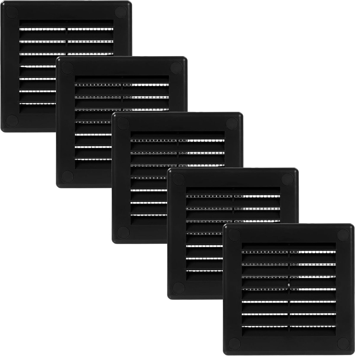 Systems 5 stuks vierkante ventilatiehoezen plat 10,2 x 10,2 cm - ventilatierooster - geïntegreerd muggennet - HVAC-ventilatieopeningen voor badkamer, thuiskantoor, keuken - 10,2 x 10,2 cm