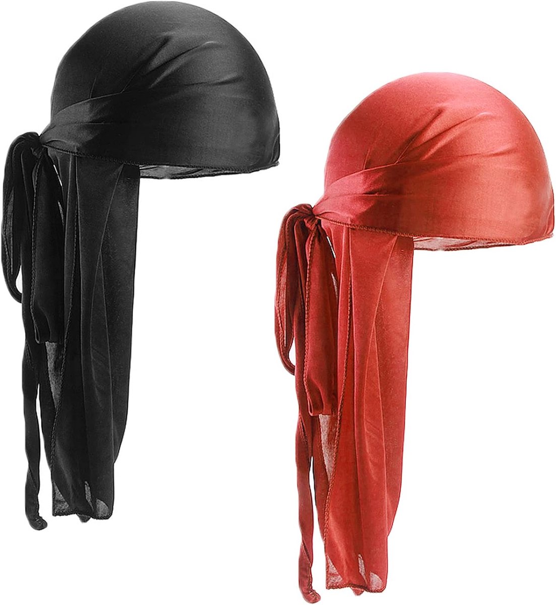 2 stuks Durag met lange staart, uniseks Durag Men zijden piraten-bandana's met lange staart en brede bandjes voor mannen en vrouwen, de dagelijkse hiphop-decoratie