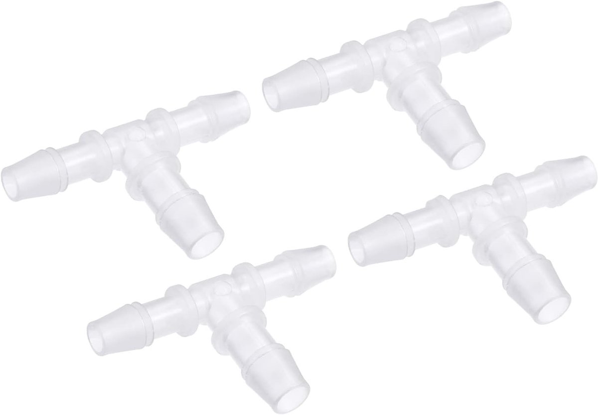 4 Pack Barb Slang Fittings - 8x10x8mm OD Tee Plastic Pipe Connectors zijn van toepassing op Water Brandstof, Transparant (T vormige 3 Manier)