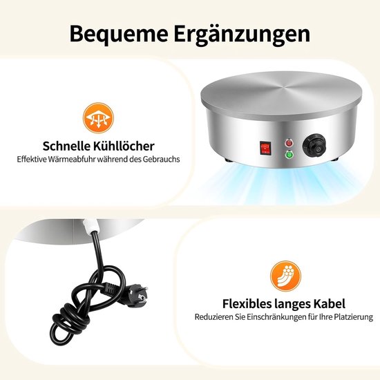 2800 W professionele crêpemachine voor crêpe en pannenkoekenmaker, crêpemachine, crêpeplaat, crêpeijzer voor zoete pannenkoeken en hartige galettes, 150-280 graden Celsius, roestvrij staal — afbeelding 5