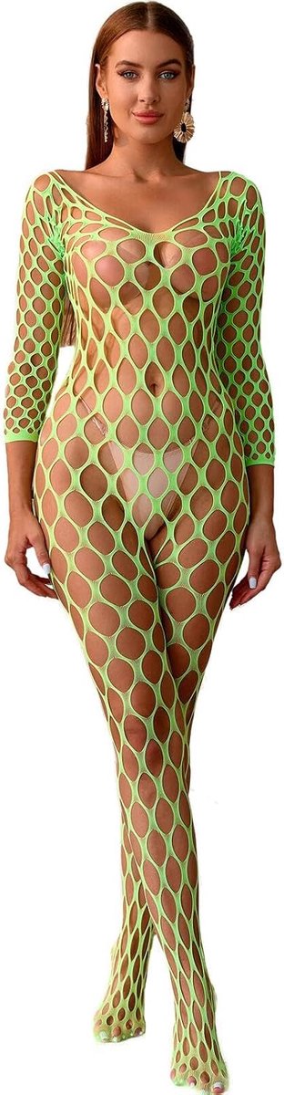 Dameslingerie, sexy visnet, lingerie, netkousen, lange mouwen, babydoll-partyjurk, eenheidsmaat, panty, stretch, broekpak
