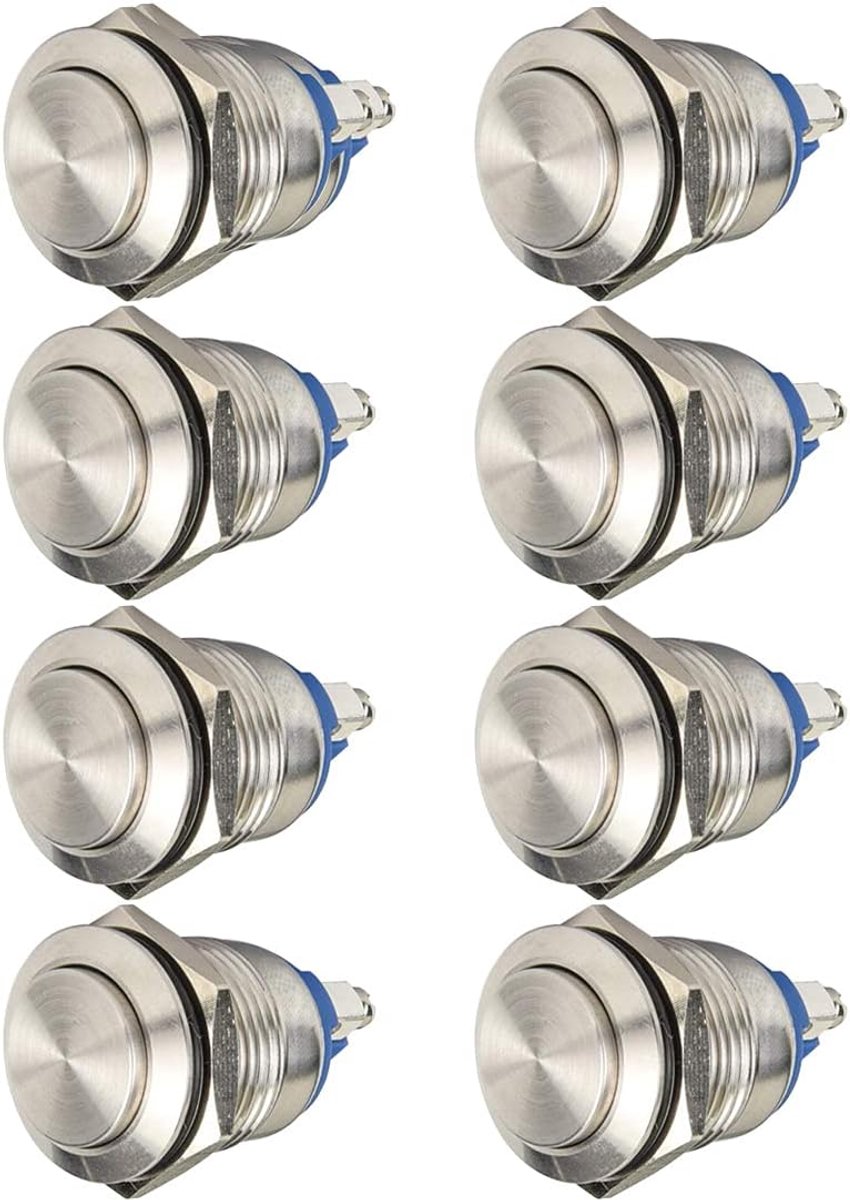 GUUZI 8pcs 16mm 5A 12V/ 24V / 125V/ 250VAC Temporary Waterproof Push Button with Screw Connections Stainless Steel - ShopVlot