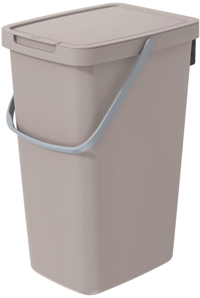 Systema Q Afvalscheidingshouder met deksel en handvat, 20 liter, afvalscheiding, afvalsorteercontainer (lichtbruin)