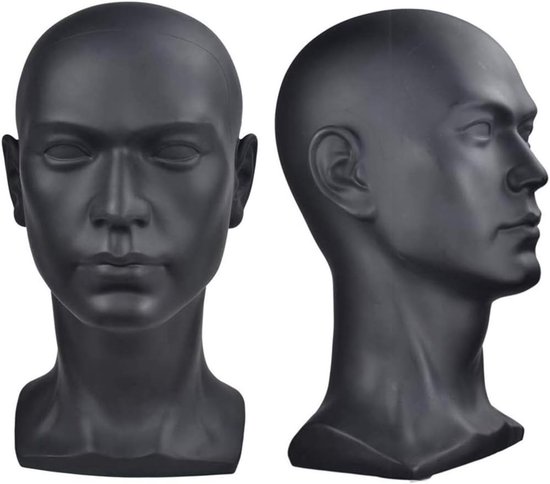 Sha Black Glossy Professional Male Mannequin Head for Display Headset, Headphone, Game Console, Hats, Wigs Jewellery — afbeelding 2