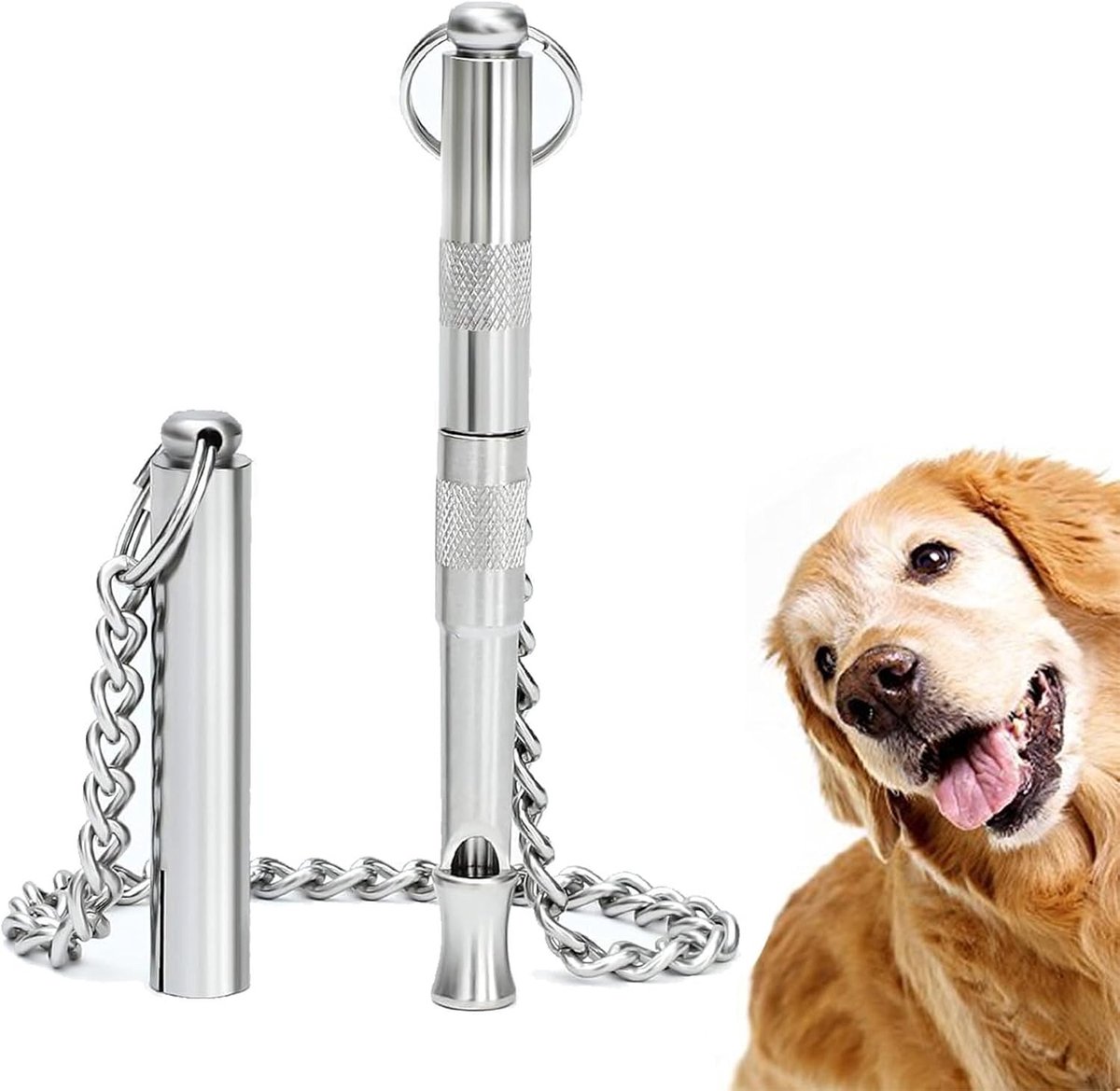 Hondentrainingsfluit met terugroepfunctie, hoge frequentie, metalen fluit met ketting voor effectieve training en gehoorzaamheid