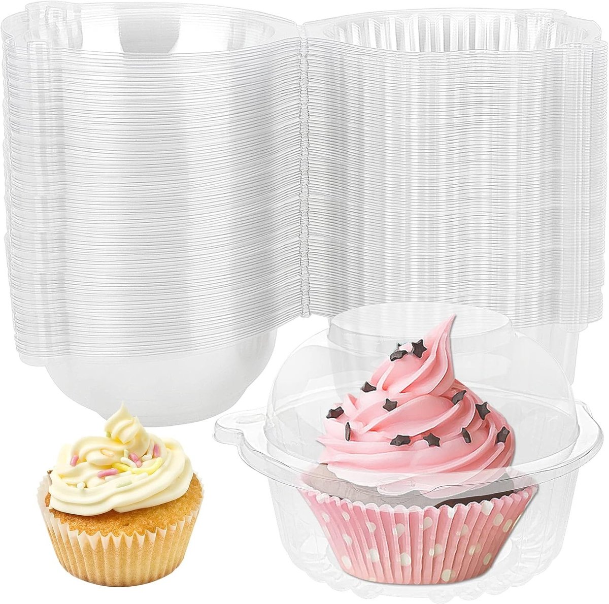 250 Stuks 4.5 Inch Doorzichtige Cupcake Dozen, Individuele Muffin Verpakking met Harde Sluiting, Ideaal voor Taart en Gebak Portions