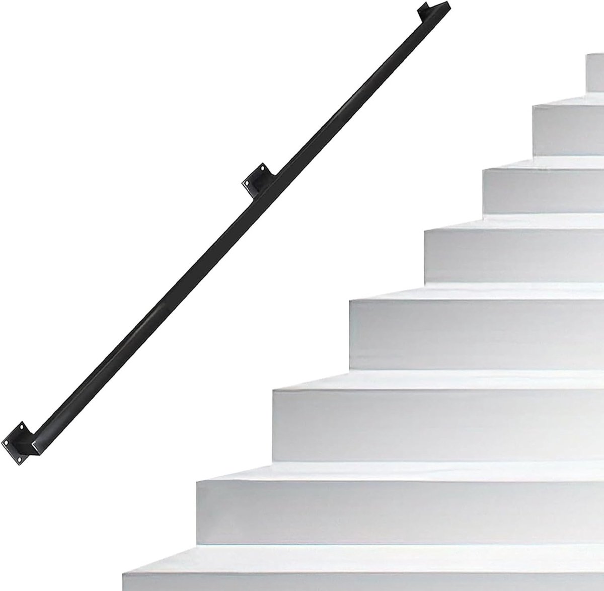 Handrail 1ft-10ft Length Stair Rail Black Metal Stairway Railing Long Wrought Iron Square Pipes Hand Rails for Indoor Stairs Wall Mount Staircase (Size : 150cm)